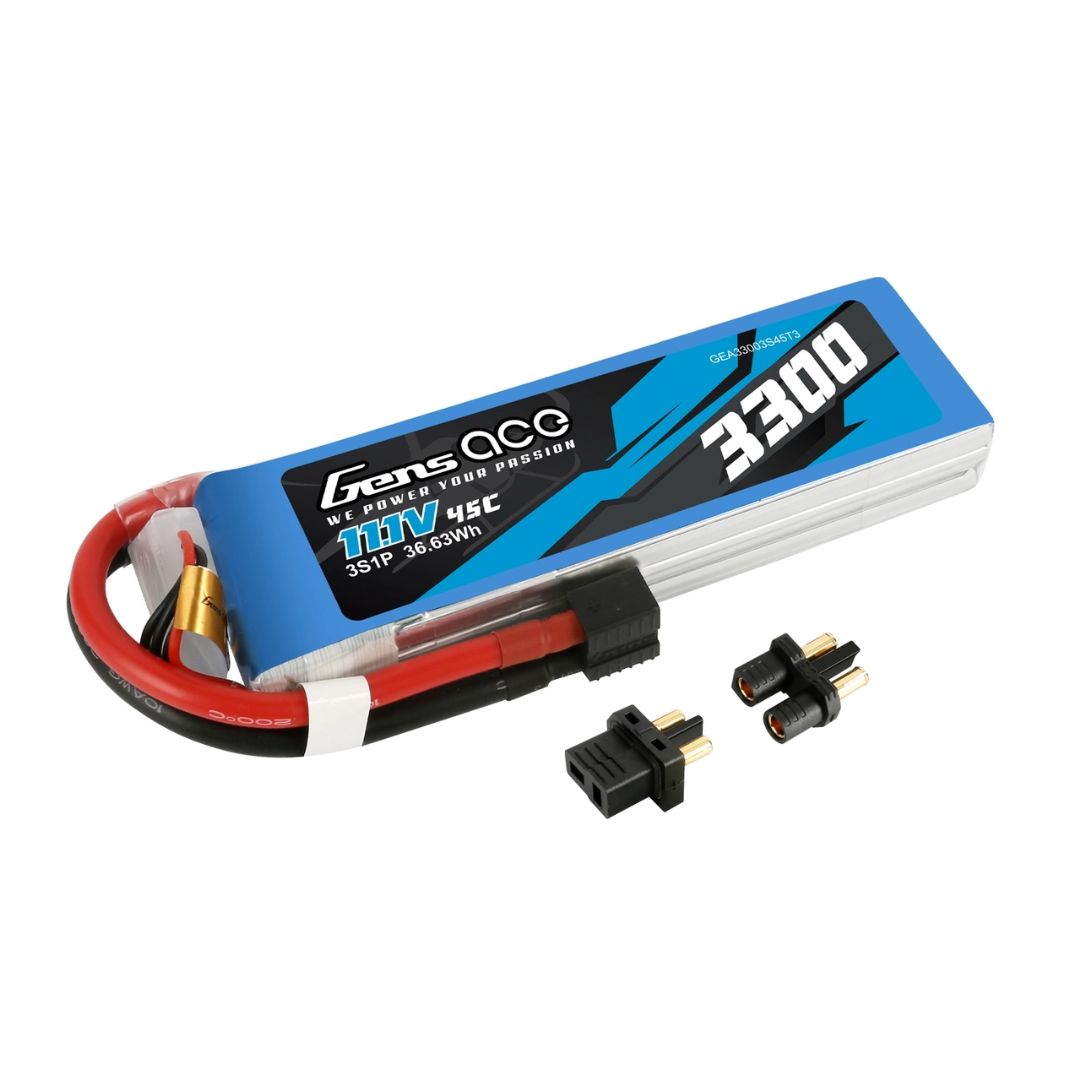 Gens Ace - 1148 - 3300mAh 11.1V 45C LiPo Battery - EC3 And Deans Adapter 136x42x22mm