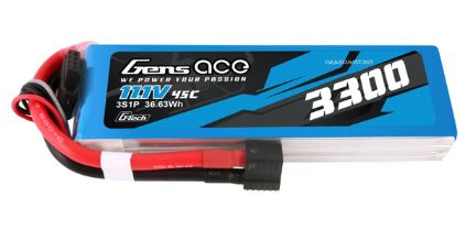 Gens Ace - 1729 - G-Tech 3300mAh 3S1P 11.1V 45C LiPo Battery Pack with EC3 and Deans Adapter Plug Soft Pack (137x42x20mm +/- Manufacturer's Specifications)