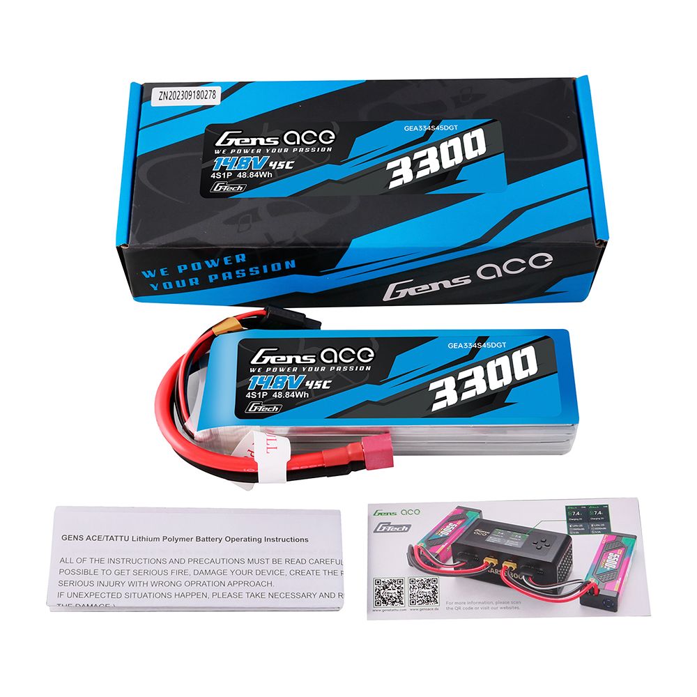 Gens Ace G-Tech 3300mAh 4S1P 14.8V 45C Lipo With Deans Plug