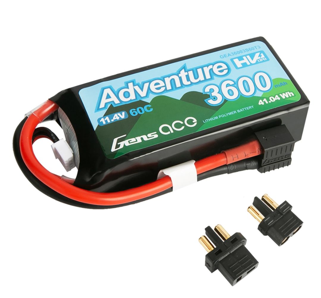 Gens Ace - 1143 - Adventure High Voltage 3600mAh 11.4V 60C LiPo Battery - Deans And XT60 Adapter 90x42x25mm