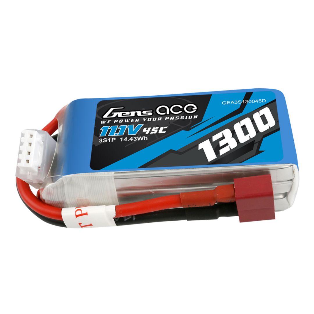 Gens Ace 1300mAh 3S1P 11.1V 45C LiPo Deans Plug Soft Case - Click Image to Close