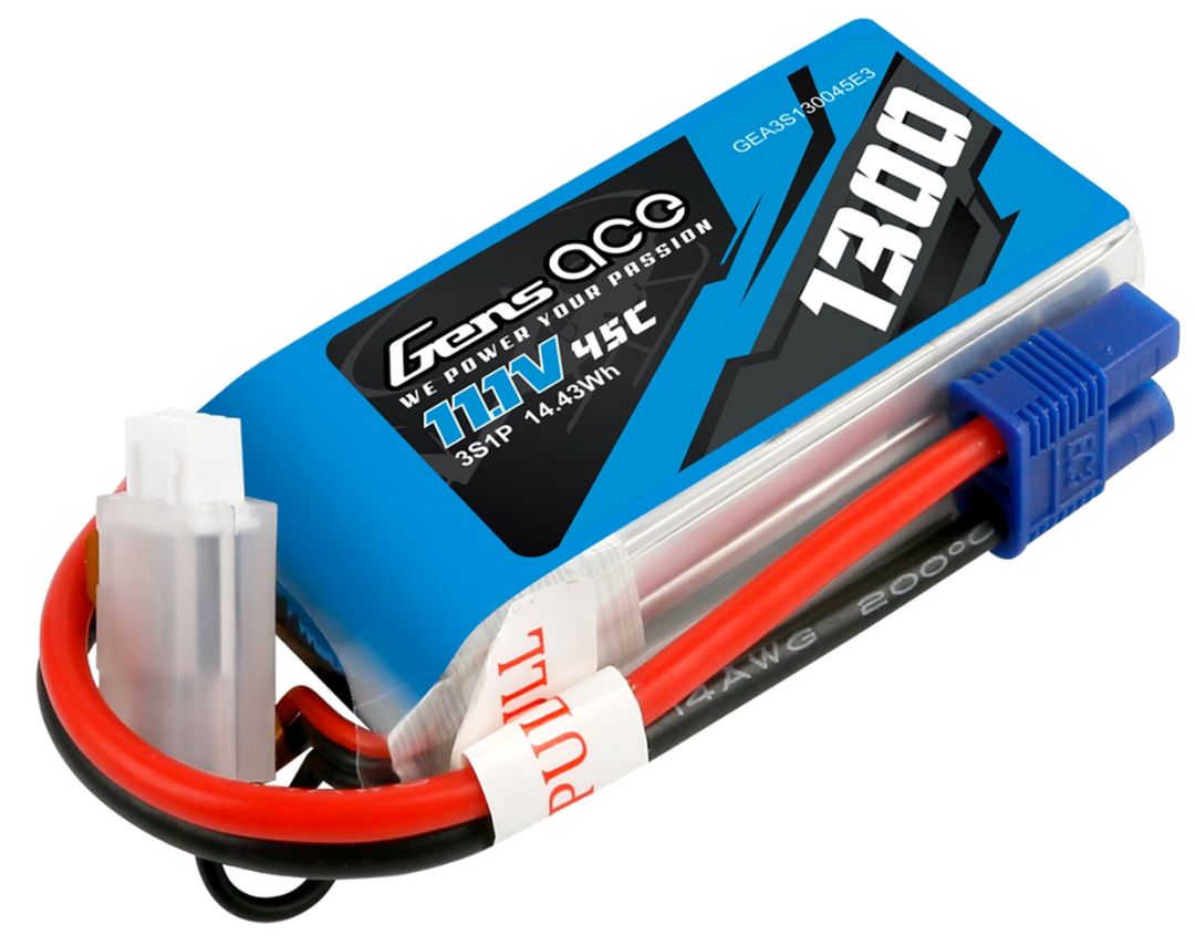 Gens Ace - 1039 - 1300mAh 3S1P 11.1V 45C LiPo EC3 Plug Soft Case 72x35x21.5mm