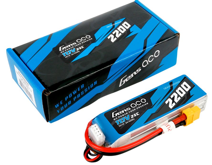 Gens Ace 2200mAh 3S 11.1V 25C LiPo XT60 Plug Soft Case