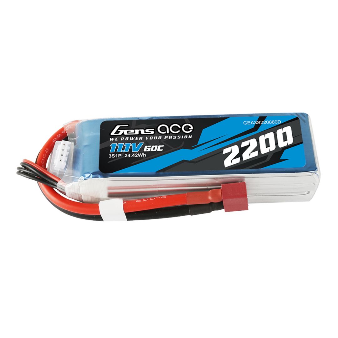 Gens Ace - 1049 - 2200mAh 3S1P 11.1V 60C LiPo Deans Plug Soft Case 106x34x25mm