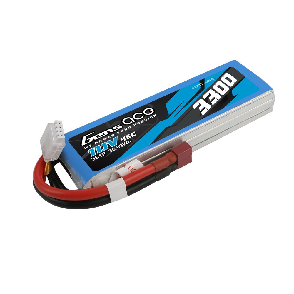 Gens Ace 3S 3300mAh 45C LiPo Battery - Deans Plug - Click Image to Close