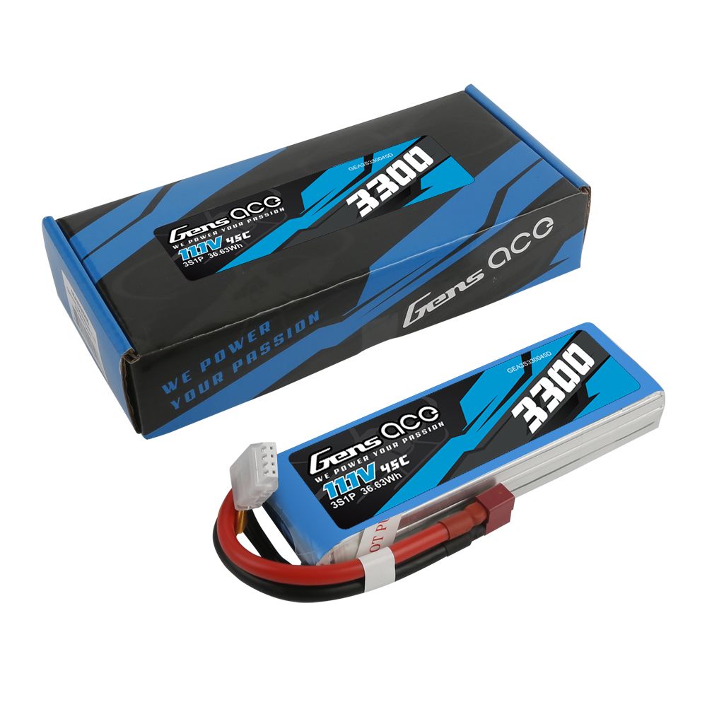 Gens Ace 3S 3300mAh 45C LiPo Battery - Deans Plug - Click Image to Close