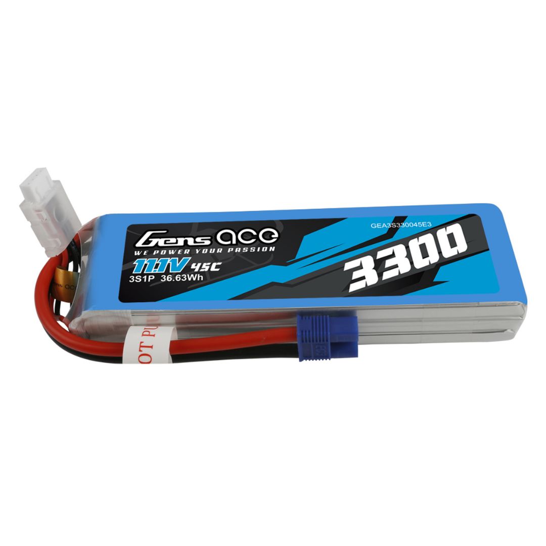 Gens Ace 3300mAh 11.1V 45C 3S1P Lipo Battery Pack with EC3 Plug