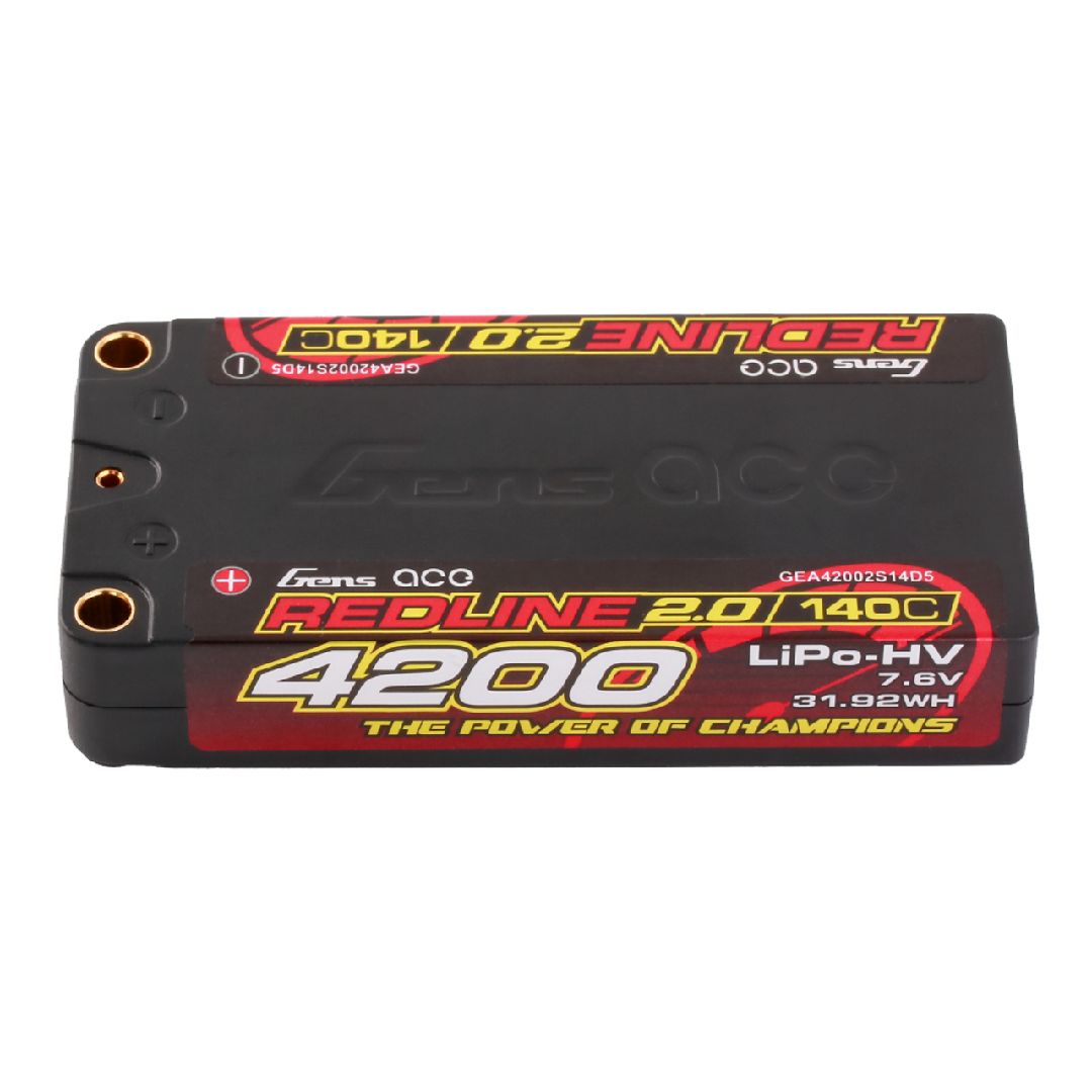 Gens Ace - 1922 - Redline 2.0 Series 4200mAh 2S 7.6V 140C HardCase HV Shorty Lipo Battery With 5.0mm Bullet