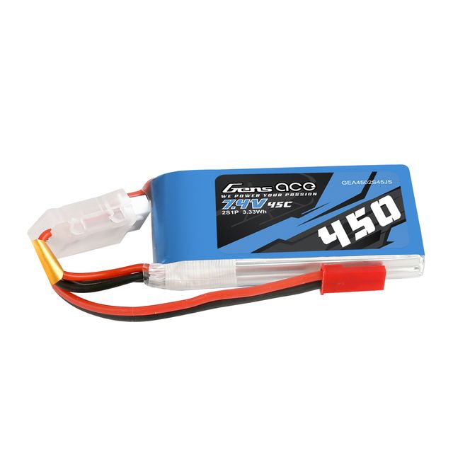 Gens Ace 450mAh 2S1P 7.4V 45C LiPo JST Plug Soft Case - Click Image to Close