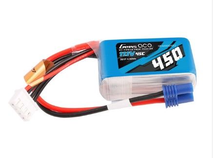 Gens Ace 450mAh 3S1P 11.1V 45C LiPo Battery Pack with EC2 Plug