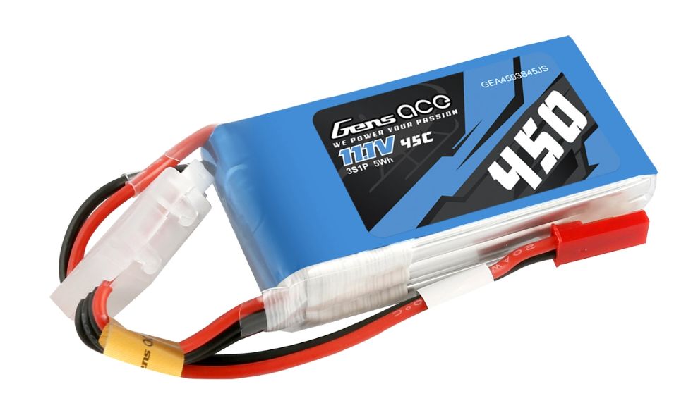 Gens Ace 450mAh 3S1P 11.1V 45C LiPo JST Plug Soft Case - Click Image to Close