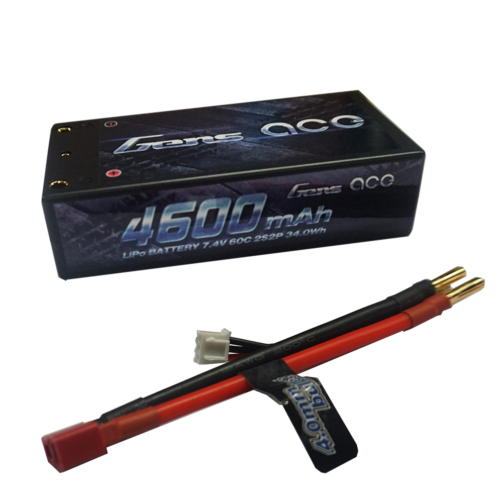 Gens Ace - 167 - 4600mAh 2S2P 7.4V 60C LiPo 4.0mm Bullets Hard Case Shorty 95x46x25mm