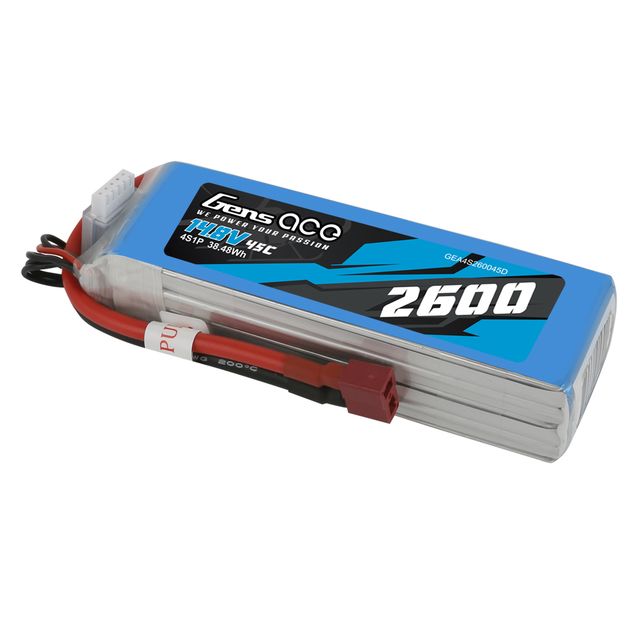 Gens Ace 4S 2600mAh 45C LiPo Battery - Deans Plug