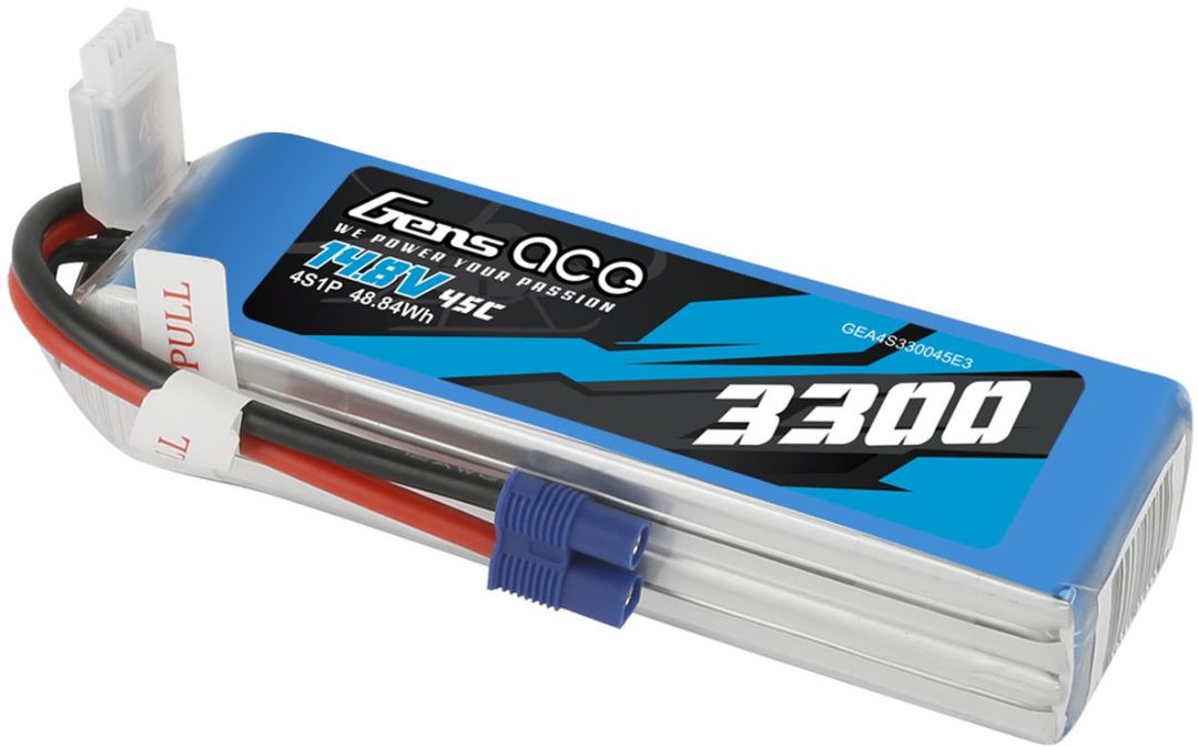 Gens Ace - 1055 - 3300mAh 4S1P 14.8V 45C LiPo EC3 Plug Soft Case 139x44x28mm