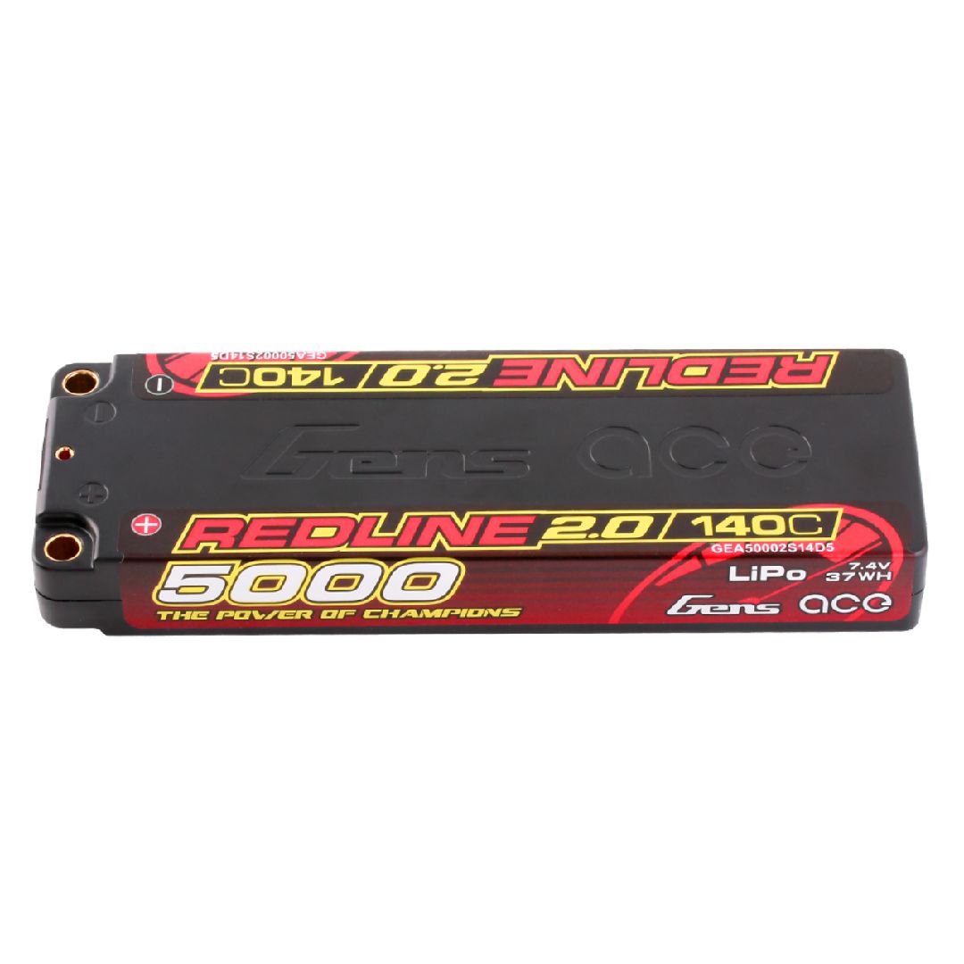 Gens Ace - 1923 - Redline 2.0 Series 5000mAh 2S 7.4V 140C HardCase Lipo Battery With 5.0mm Bullet