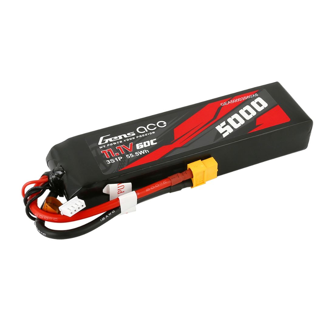 Gens Ace - 1108 - 5000mAh 3S1P 11.1v 60C LiPo XT60 Plug Soft Case 155x46x24mm