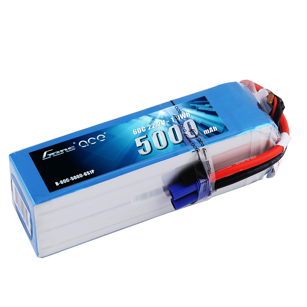 Gens Ace - 182 - 5000mAh 6S1P 22.2V 60C LiPo EC5 Plug Soft Case 165x45x47mm