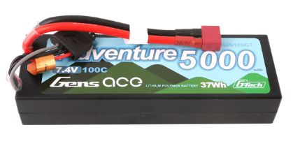 Gens Ace - 1687 - Adventure 5000mAh 2S1P 7.4V 100C LiPo Battery Pack with Deans Plug Hardwired (138x47x18mm +/- Manufacturer's Specifications)