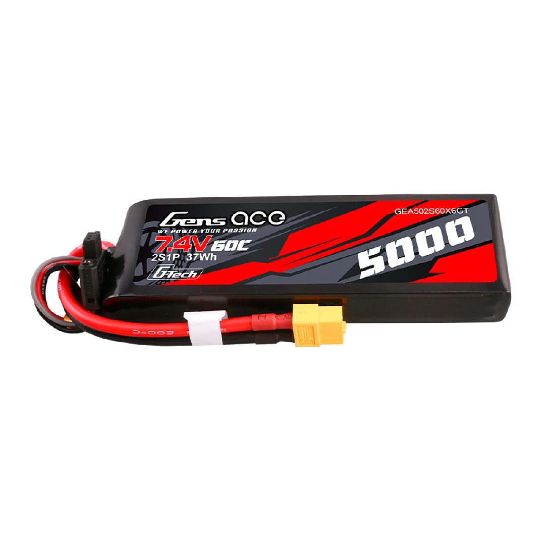 Gens Ace - 1843 - G-Tech 5000mAh 7.4V 60C 2S1P Short-Size LiPo Battery Pack With XT60 Plug