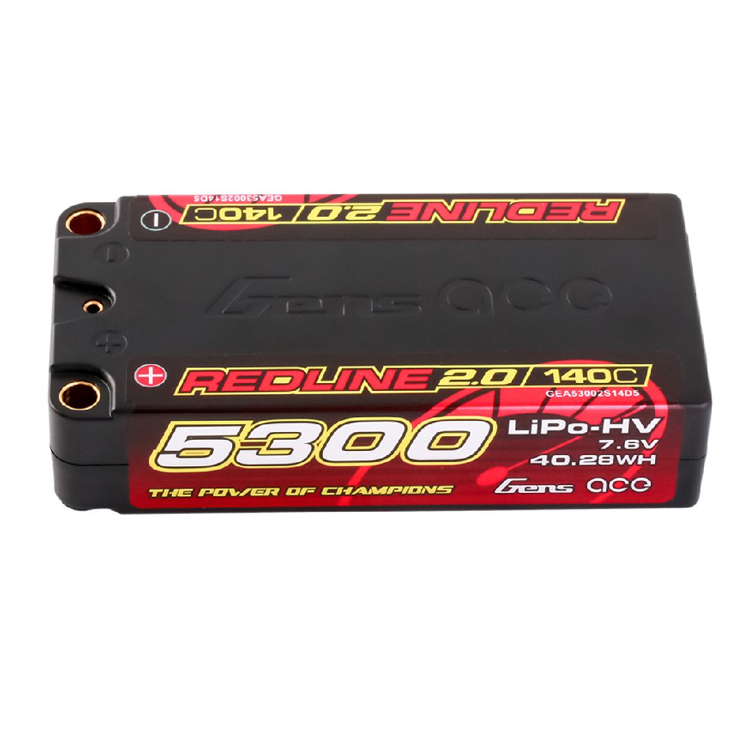 Gens Ace Redline 2.0 5300mAh 2S2P 7.6V 140C HV Shorty LiPo - Click Image to Close