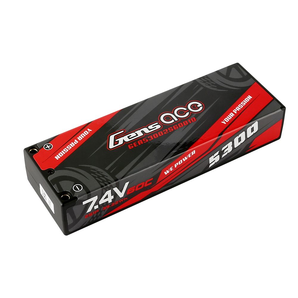 Gens Ace 2S 5300mAh 60C Hard Case LiPo Battery - 4.0mm Bullets - Click Image to Close