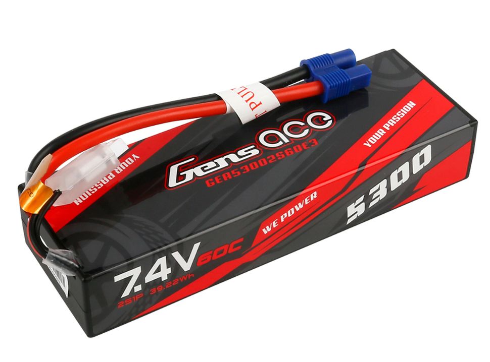 Gens Ace - 1086 - 5300mAh 7.4V 60C Hard Case LiPo Battery - EC3 Plug 139x47x25mm