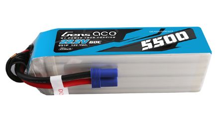 Gens Ace - 1736 - G-Tech 5500mAh 6S1P 22.2V 60C Lipo Battery Pack with EC5 Plug Soft Pack (162x46x56mm +/- Manufacturer's Specifications)
