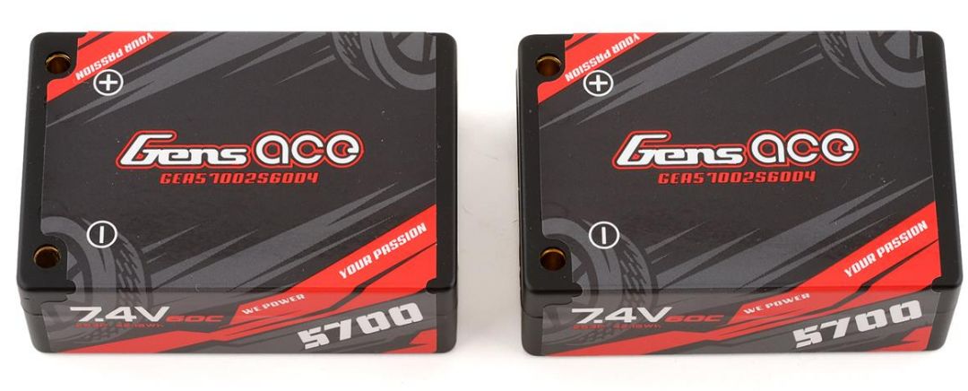 Gens Ace 2S 5700mAh 60C Hard Case LiPo - 4.0mm Bullet - Click Image to Close