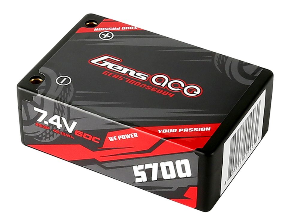 Gens Ace 2S 5700mAh 60C Hard Case LiPo - 4.0mm Bullet