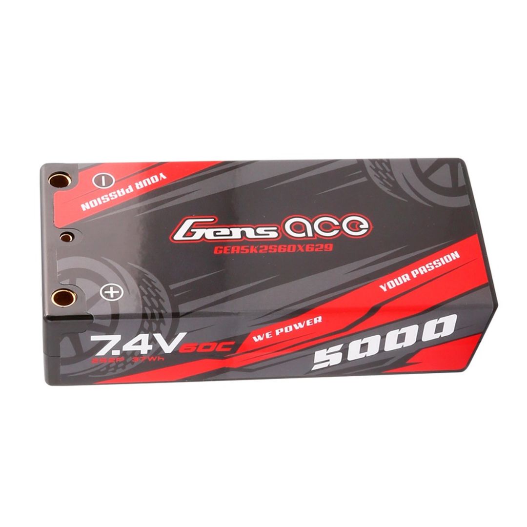 Gens Ace - 1579 - 5000mAh 7.4V 2S2P 60C HardCase Lipo Battery Shorty Pack 29# With 4.0mm Bullet To XT60 Plug