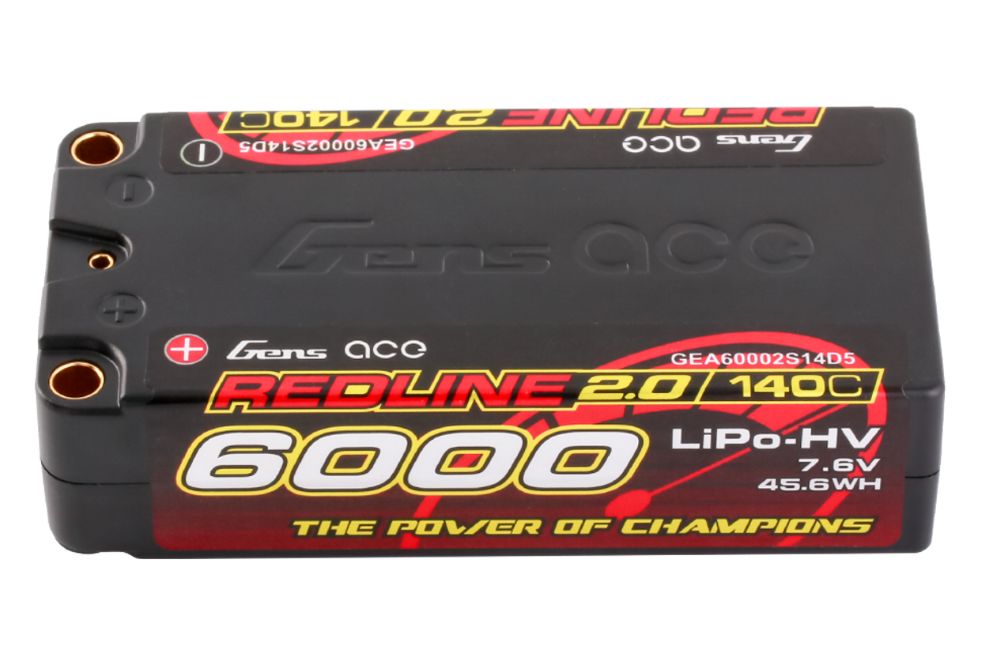 Gens Ace - 1926 - Redline 2.0 Series 6000mAh 2S2P 7.6V 140C HardCase HV Shorty Lipo Battery