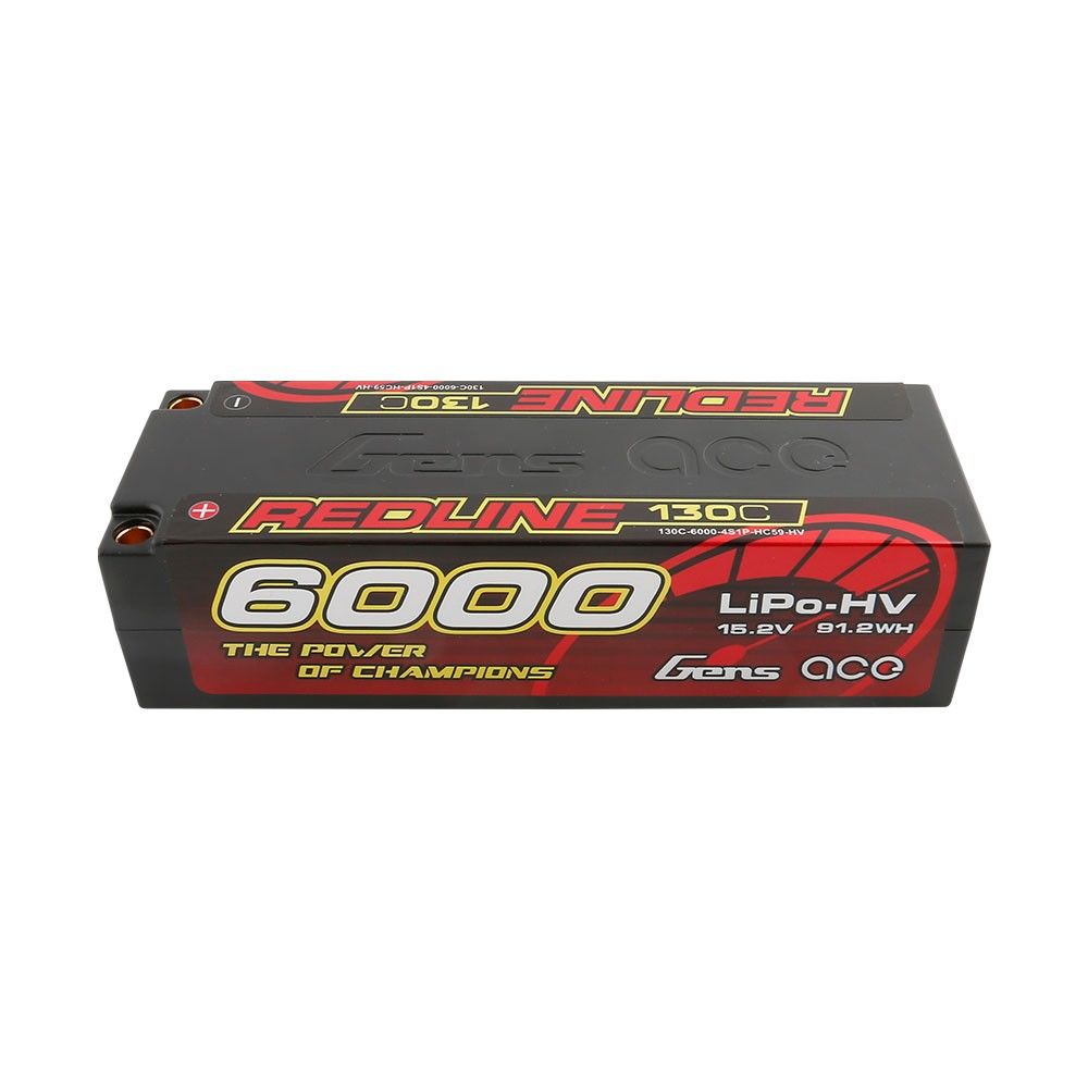 Gens Ace - 867 - Redline Series 6000mAh 15.2V 130C 4S1P Hard Case HV Lipo Battery Pack with 5mm Bullet 139x47x37mm