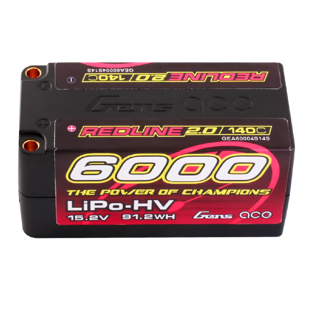 Gens Ace Redline 2.0 6000mAh 4S 15.2V 140C LiPo w/ 5.0mm Bullet - Click Image to Close