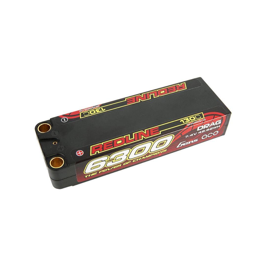 Gens Ace - 1216 - Redline 6300mAh 7.4V 130C Hard Case LiPo Battery with 8mm Bullets for Drag Race Car 138x46x25mm