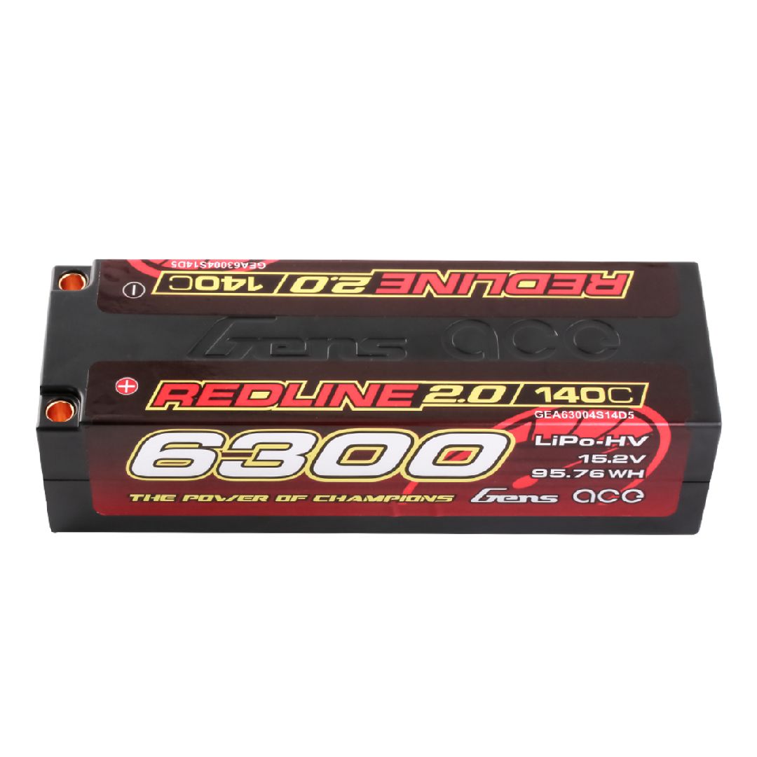 Gens Ace - 1928 - Redline 2.0 Series 6300mAh 4S 15.2V 140C HardCase Lipo Battery With 5.0mm Bullet