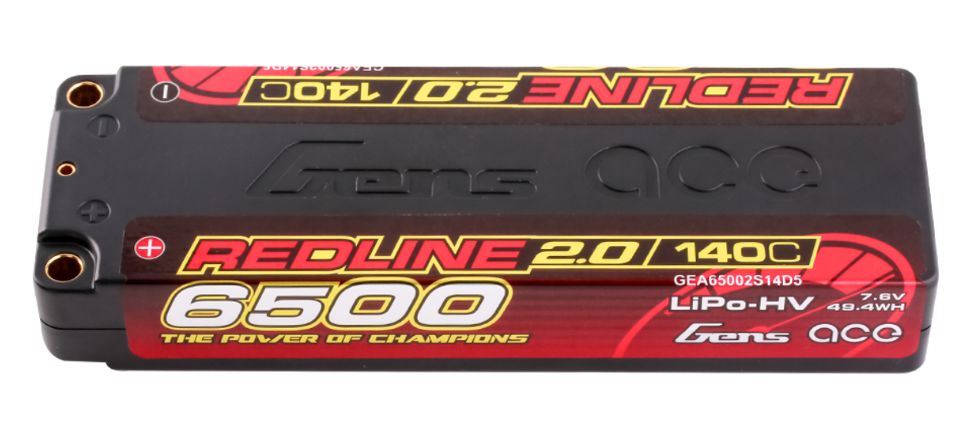 Gens Ace - 1927 - Redline 2.0 Series 6500mAh 2S 7.6V 140C HardCase Lipo Battery With 5.0mm Bullet