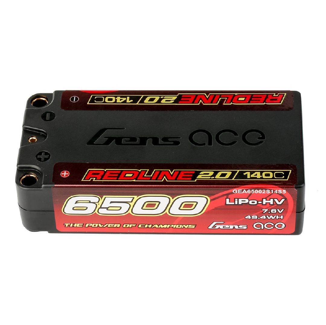 Gens Ace Redline 2.0 6500mAh 2S 140C 7.6V Shorty Lipo w/ 5.0mm b