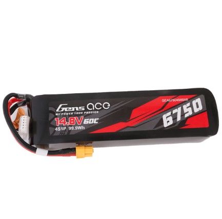 Gens Ace 6750mAh 4S1P 14.8V 60C LiPo 12AWG XT60 Plug Soft Case - Click Image to Close