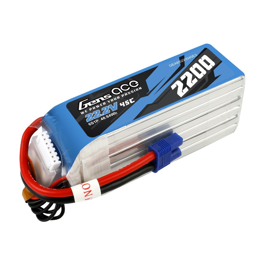 Gens Ace 6S 2200mAh 45C LiPo Battery - EC3 Plug - Click Image to Close