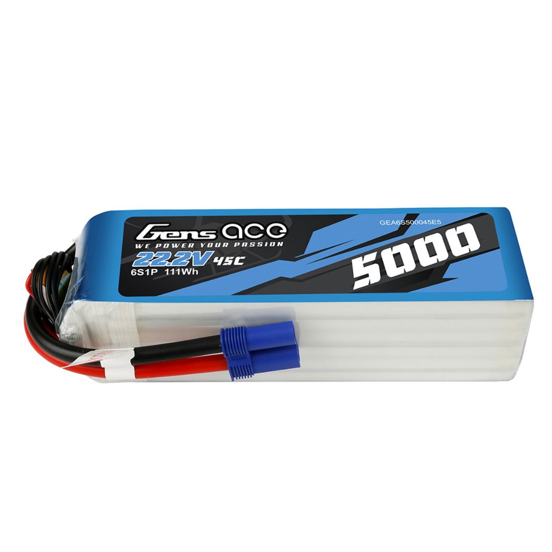 Gens Ace - 1060 - 5000mAh 6S1P 22.2V 45C LiPo EC5 Plug Soft Case 154x46x44mm