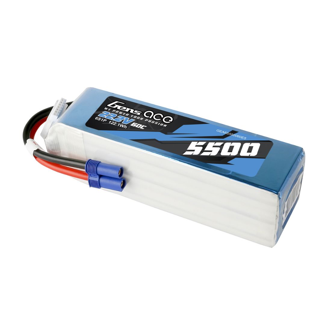 Gens Ace - 1075 - 5500mAh 6S1P 22.2V 60C LiPo EC5 Plug Soft Case 162x45.5x55.3mm