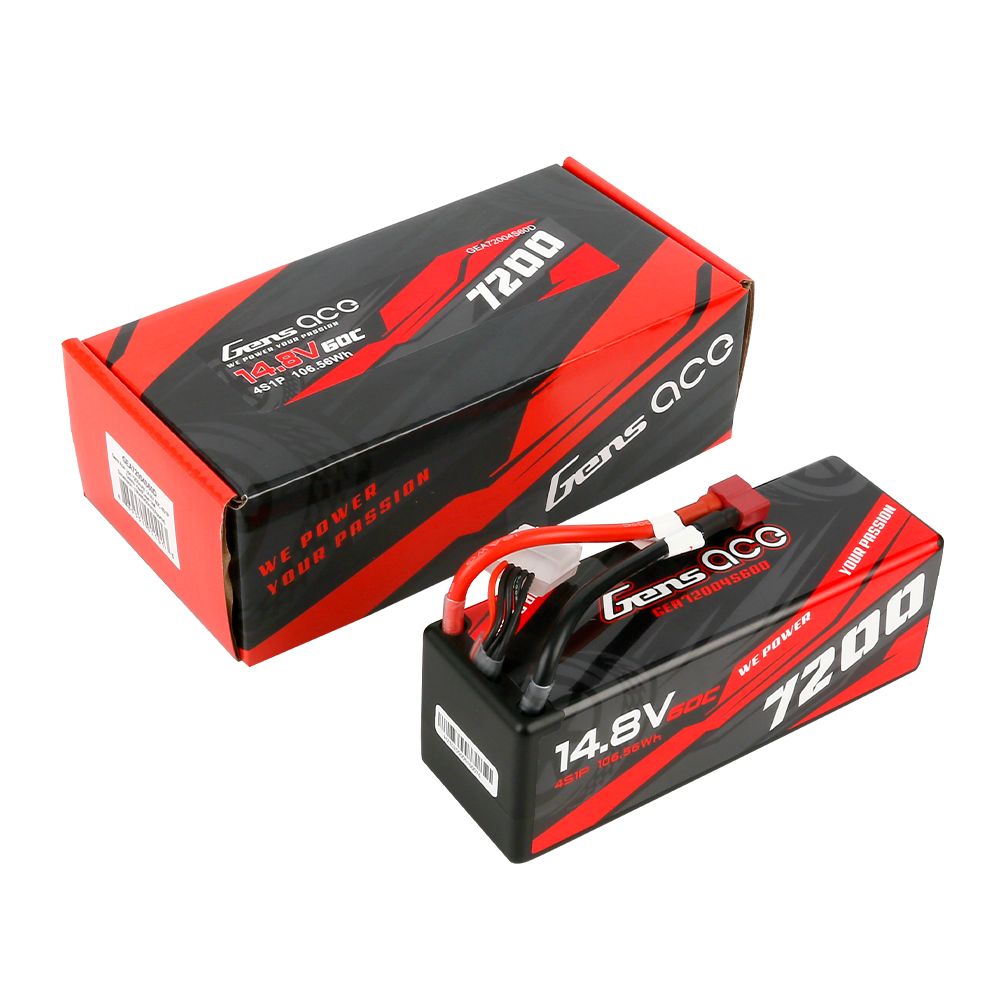 Gens Ace 4S 7200mAh 60C Hard Case LiPo Battery - Deans Plug