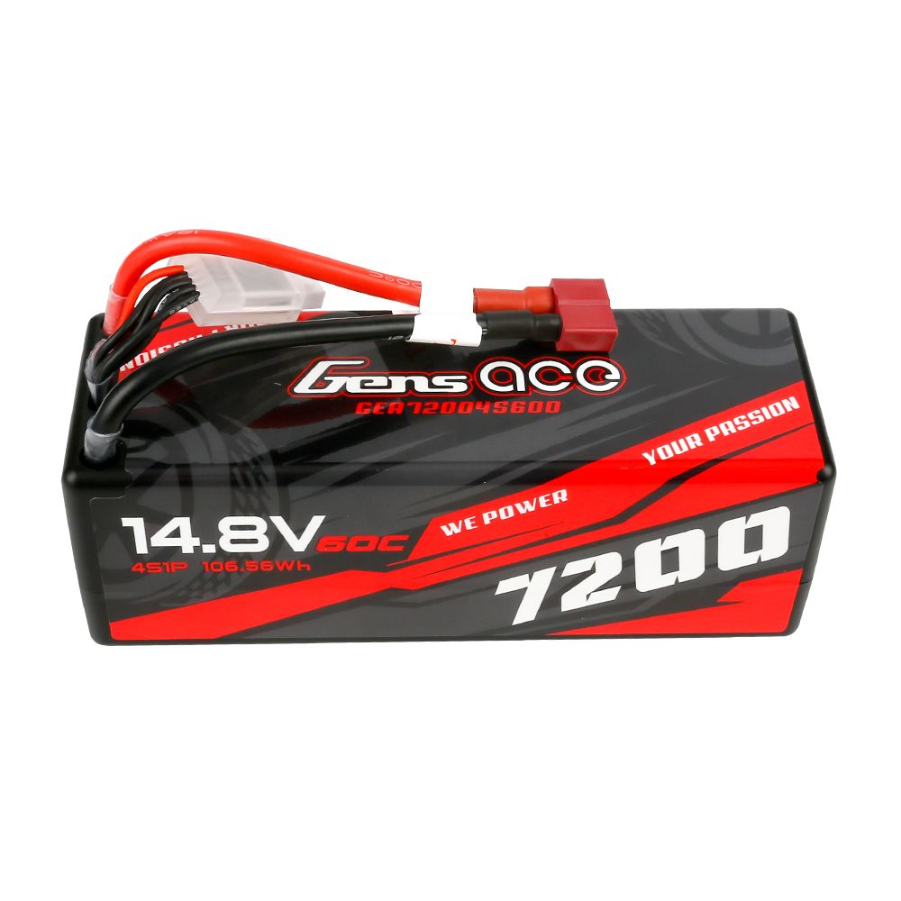 Gens Ace 4S 7200mAh 60C Hard Case LiPo Battery - Deans Plug