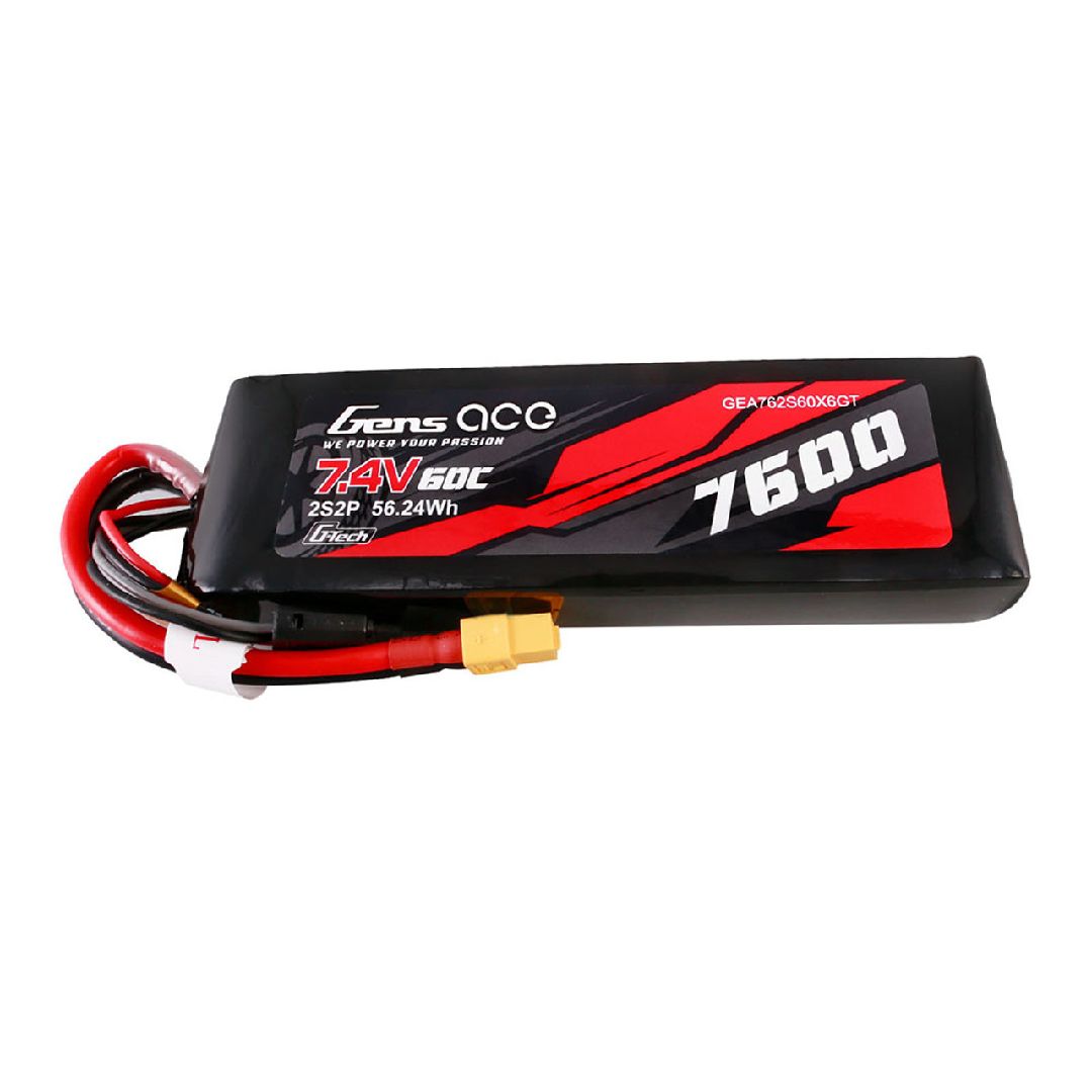 Gens Ace G-Tech 7600mAh 7.4V 60C 2S2P LiPo Pack With XT60 Plug