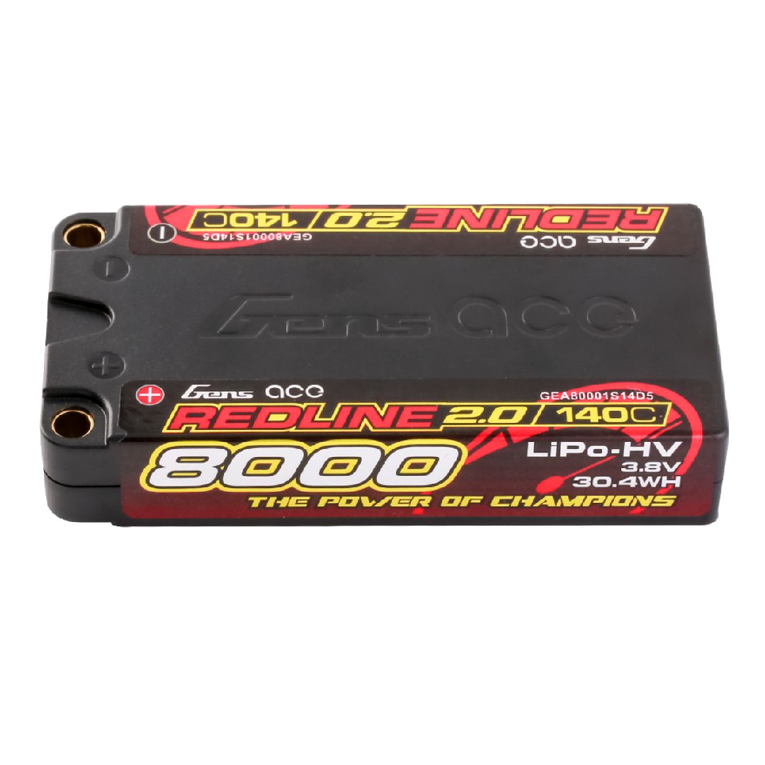 Gens Ace - 1930 - Redline 2.0 Series 8000mAh 1S 3.8V 140C HardCase Lipo Battery With 5.0mm Bullet