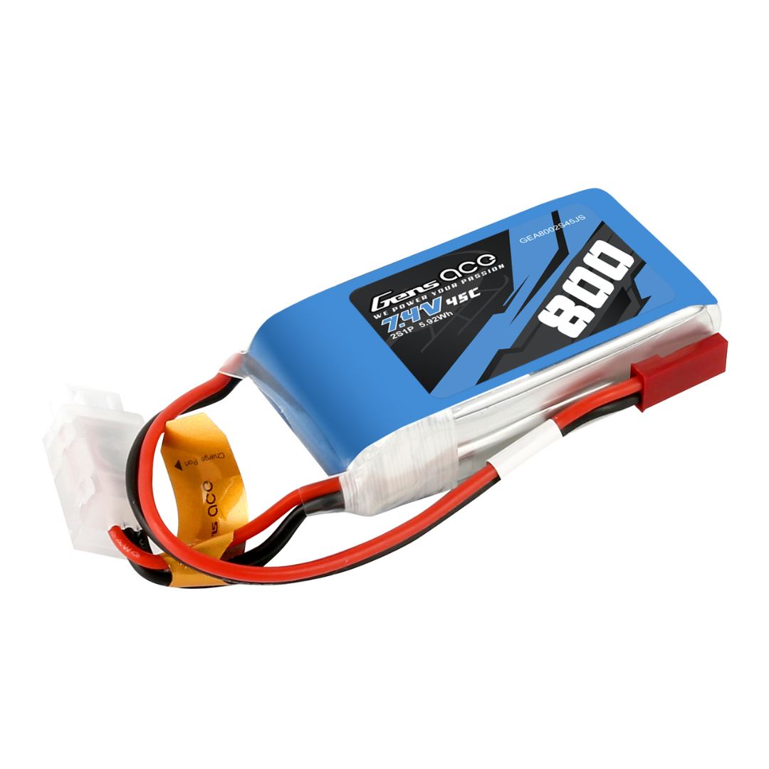 Gens Ace 800mAh 2S1P 7.4V 45C LiPo JST Plug Soft Case