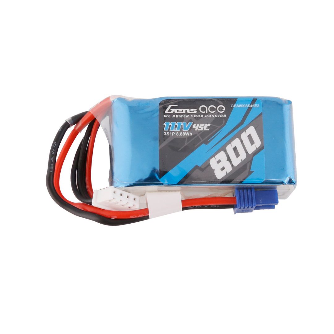 Gens Ace 800mAh 11.1V 45C Lipo Battery Pack With EC2 Plug