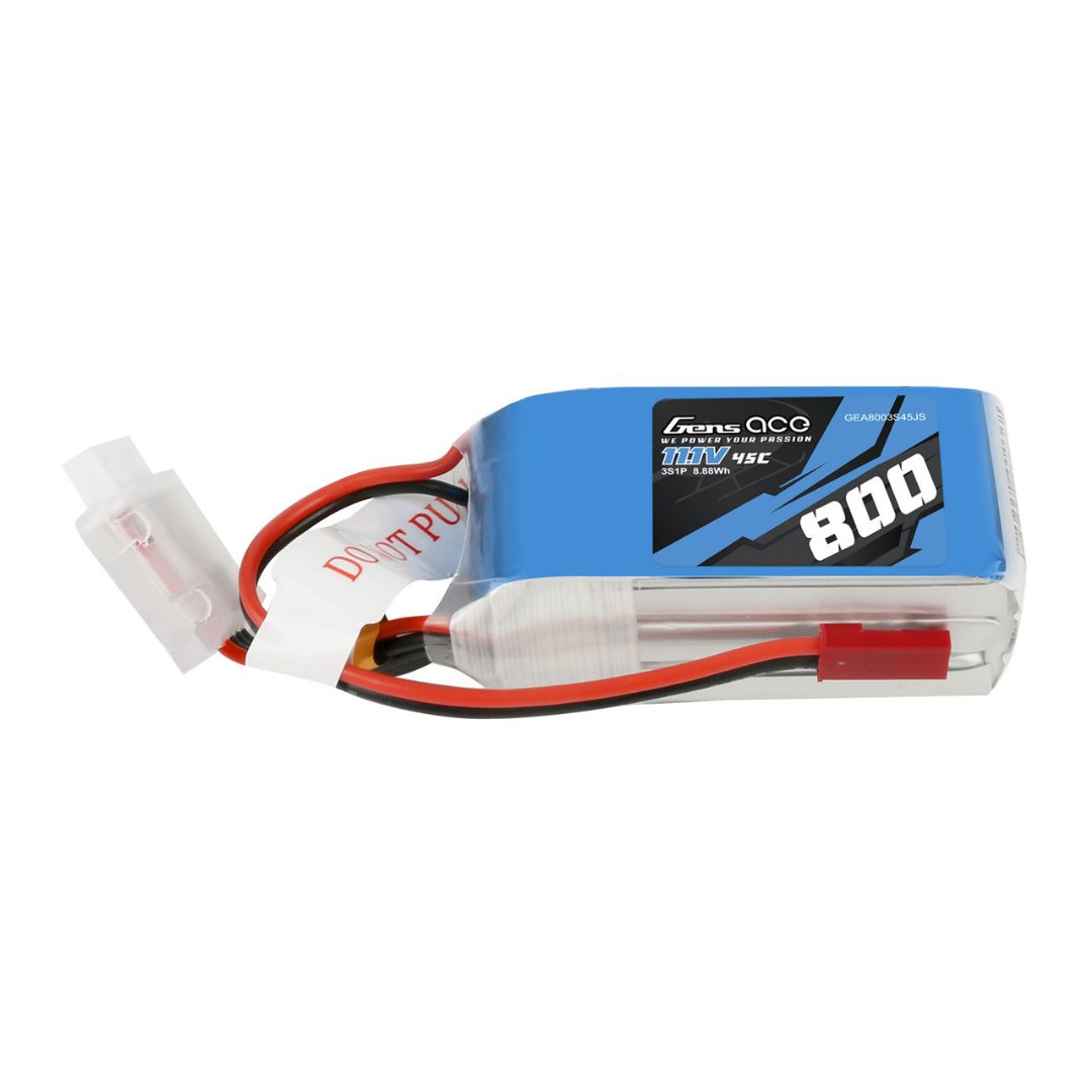 Gens Ace 800mAh 3S1P 11.1V 45C LiPo JST Plug Soft Case