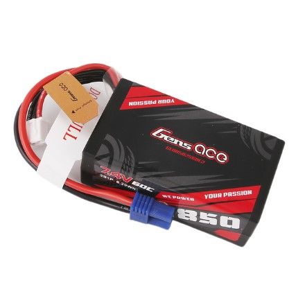 Gens Ace 850mAh 7.4V 60C 2S1P LiPo Battery Pack with EC2 Plug