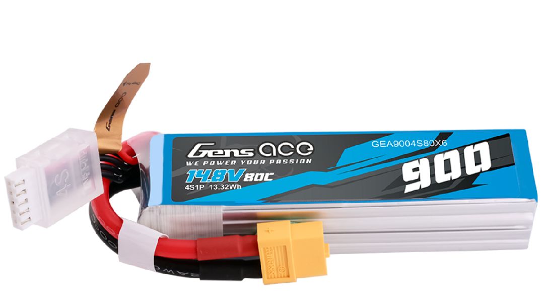 Gens Ace 900mAh 4S 80C 14.8V Lipo Battery Pack with XT60 Plug